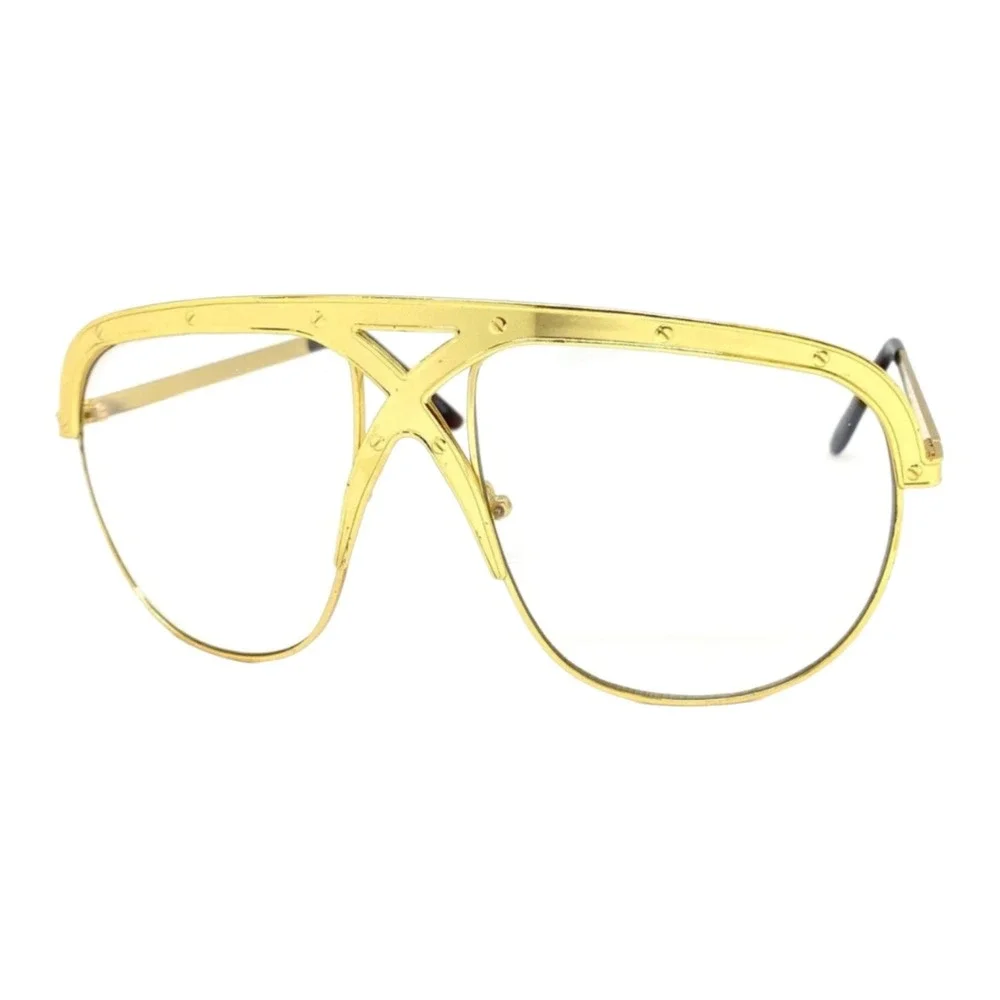 Aviator Glasses Unisex OS Gold New Oversized Clear Lens Shield X-Bridge EA0227C